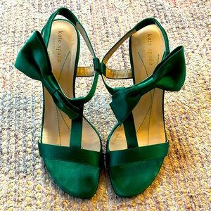 Kate Spade Green Satin Heels with Bow, Size 8
